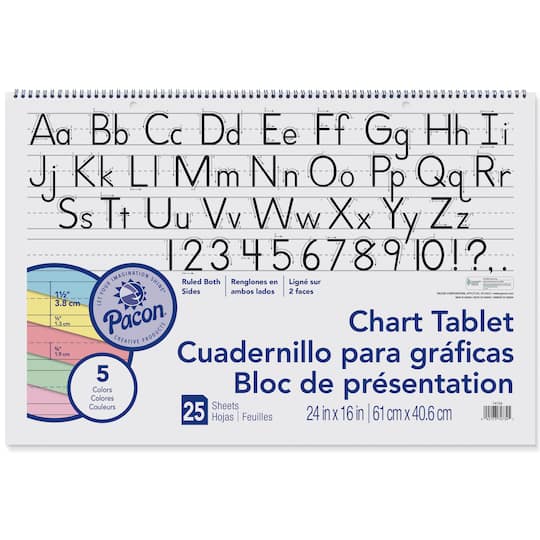 6 Packs: 2 ct. (12 total) Pacon&#xAE; Assorted Colors 1-1/2&#x22; Ruled Chart Tablet, 24&#x22; x 16&#x22;